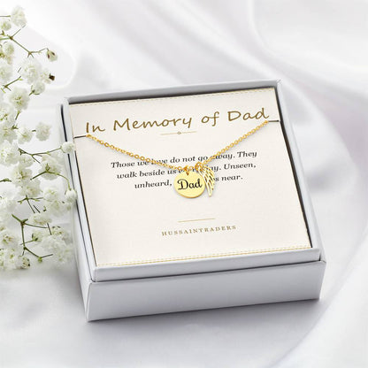 Boxed gold finish necklace and card on a white surface | Memorial Necklace for Dad