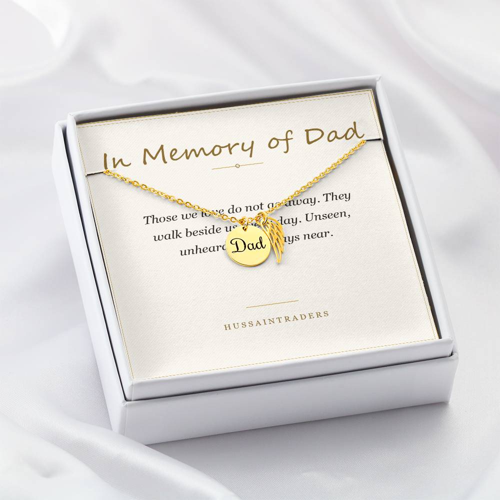Gold finish necklace on its In Memory of Dad card | Memorial Necklace for Dad