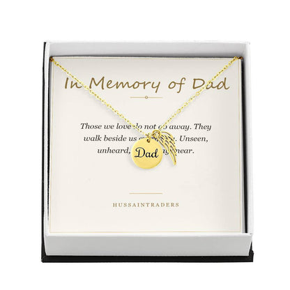 Gold finish Dad necklace on its card in a gift box | Memorial Necklace for Dad