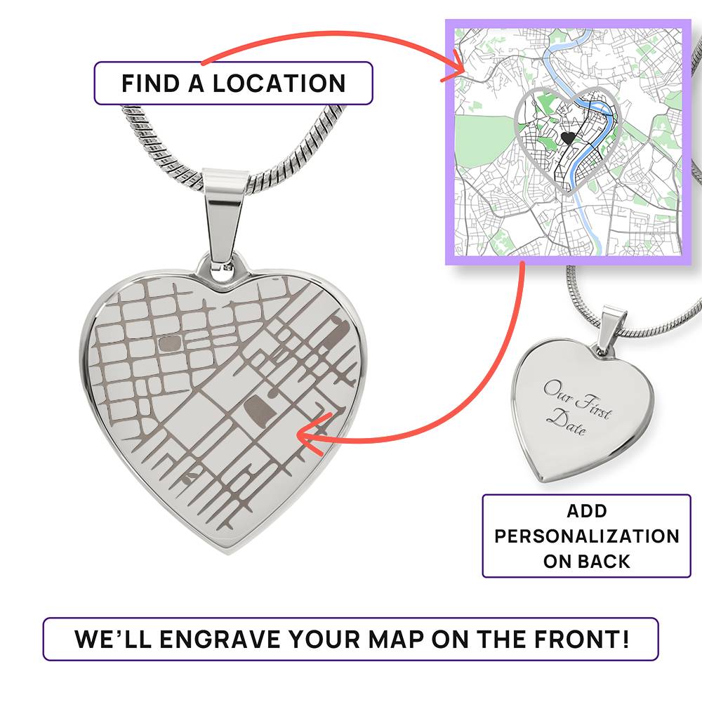 Engraved Coordinates Heart Necklace