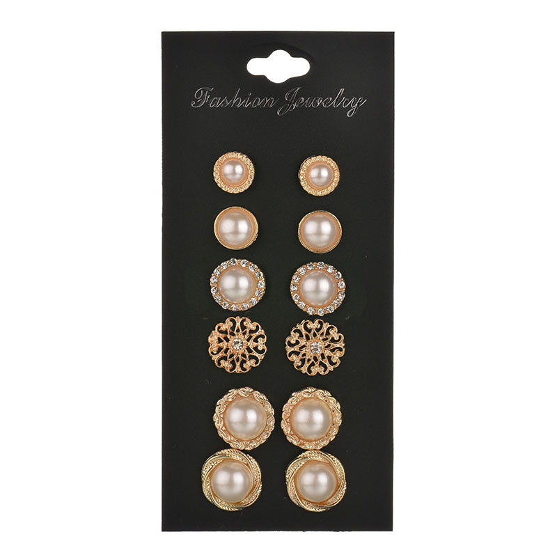 Pearl Blossom Stud Earrings — Set of 6