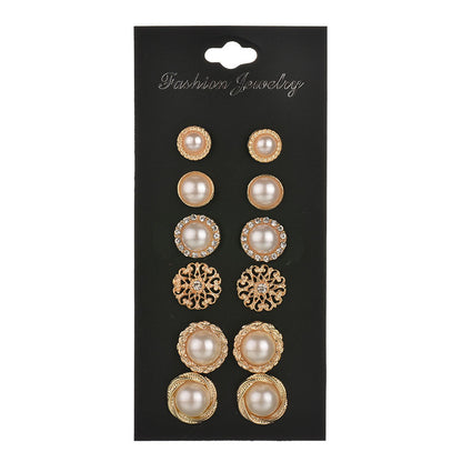 Pearl Blossom Stud Earrings — Set of 6