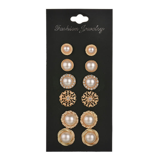 Pearl Blossom Stud Earrings — Set of 6