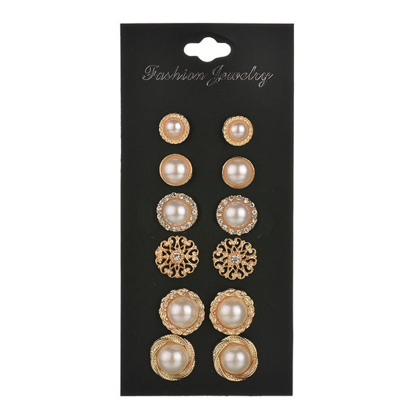 Pearl Blossom Stud Earrings — Set of 6
