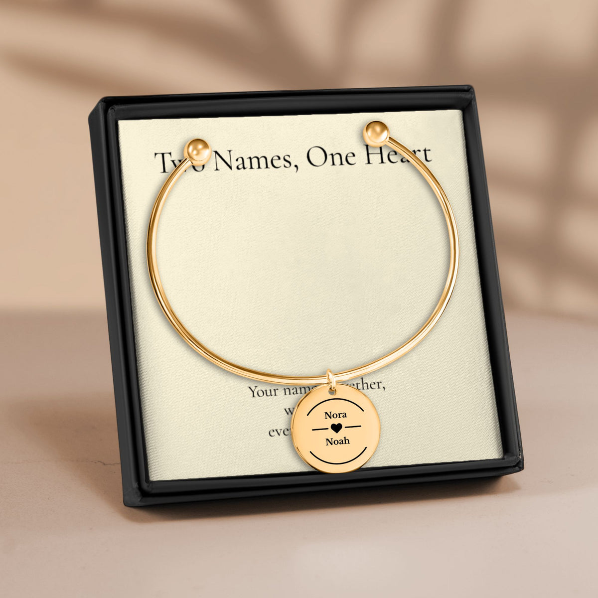 Two Names Heart Bangle Bracelet, Personalized Couples Gift