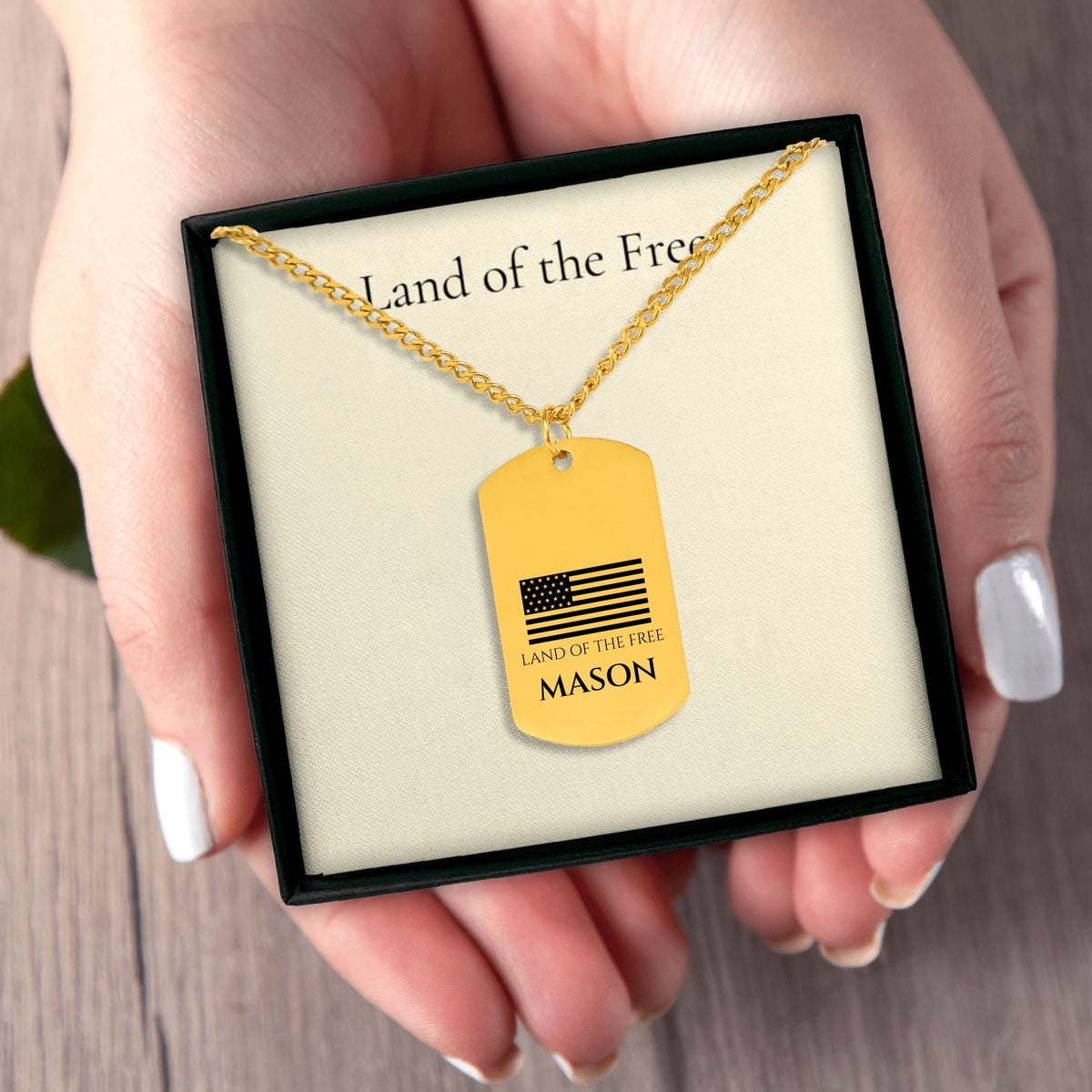 American Flag Name Dog Tag Necklace for Men, Personalized
