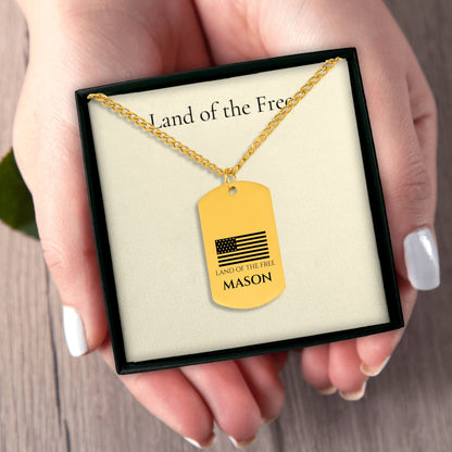 American Flag Name Dog Tag Necklace for Men, Personalized