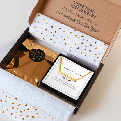 Brother Morse code necklace gift set with box and message card