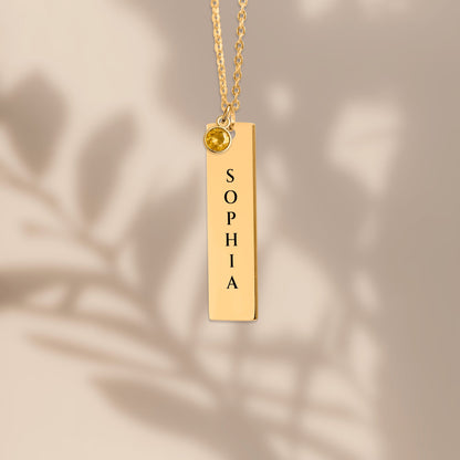 Vertical Name Bar Necklace with Birthstone, Personalized Gift