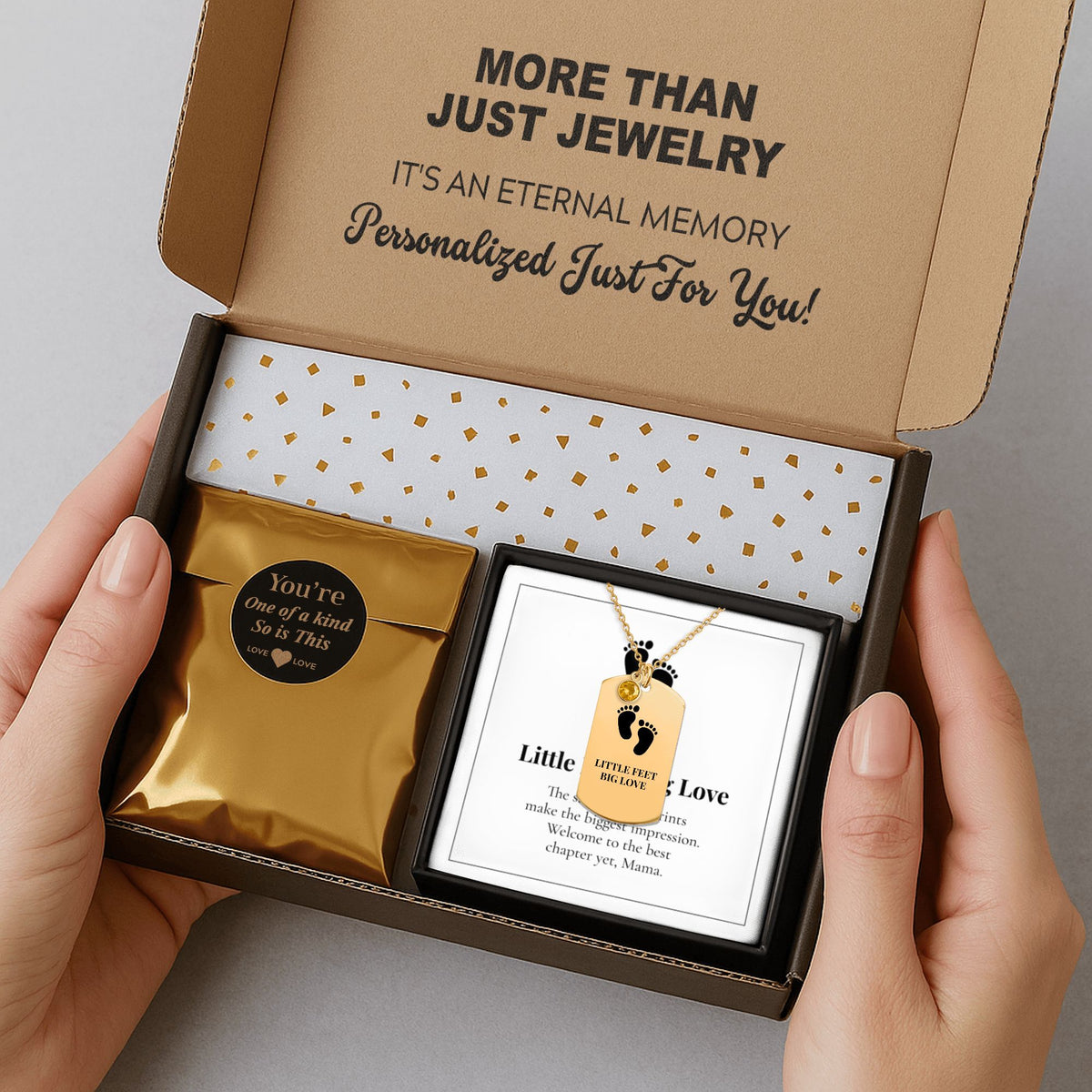 Baby footprints necklace gift packaging