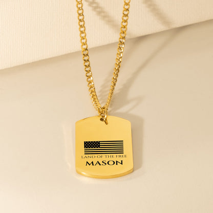 American Flag Name Dog Tag Necklace for Men, Personalized