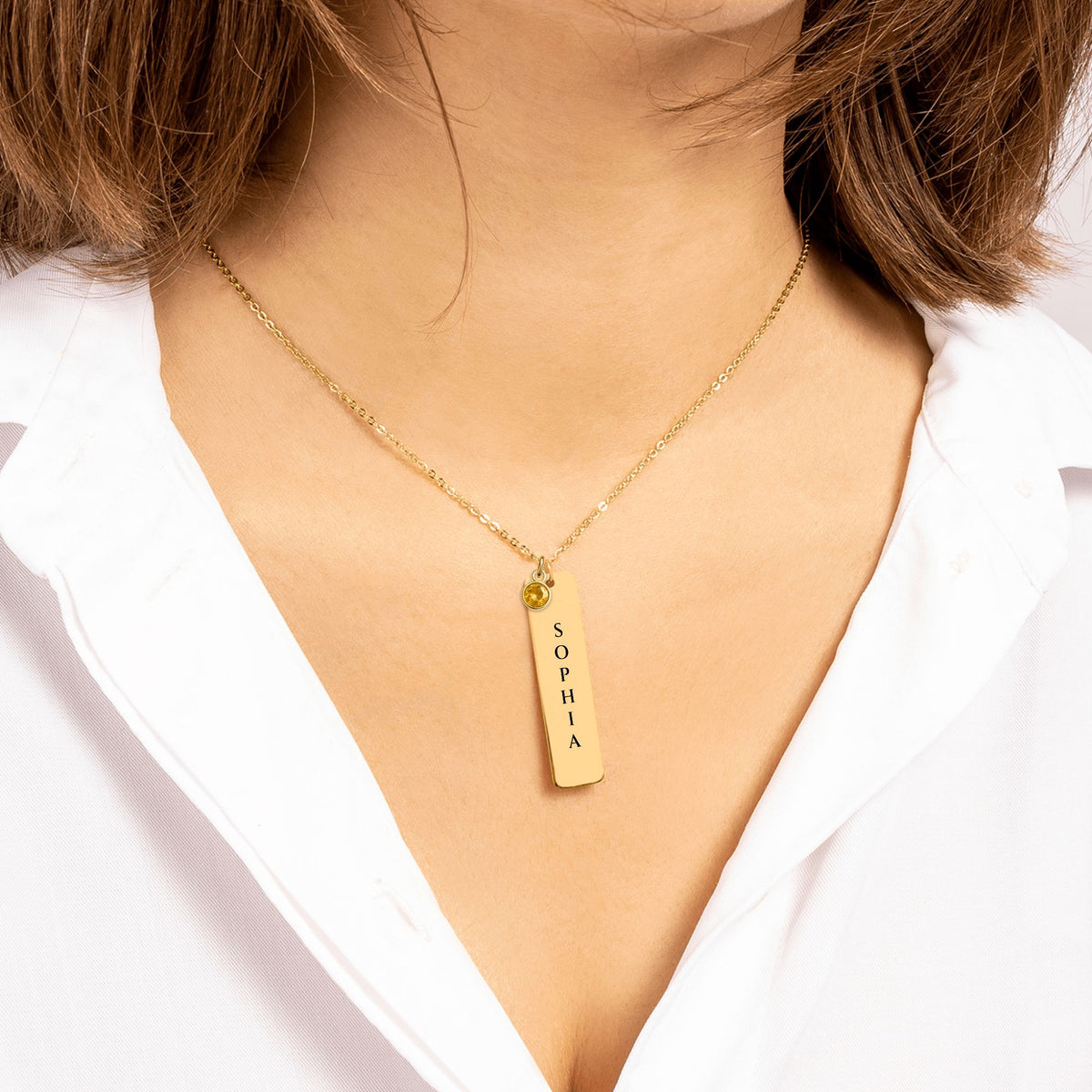 Vertical Name Bar Necklace with Birthstone, Personalized Gift