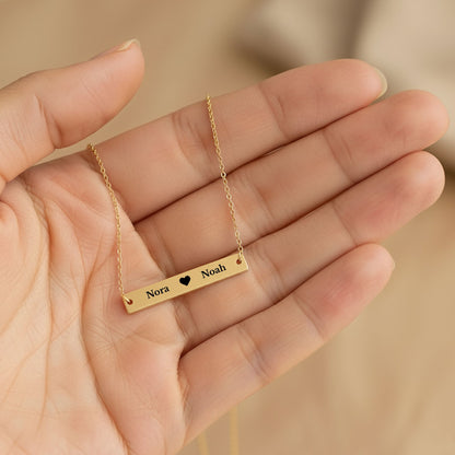Two Names Heart Bar Necklace, Personalized Couples Gift