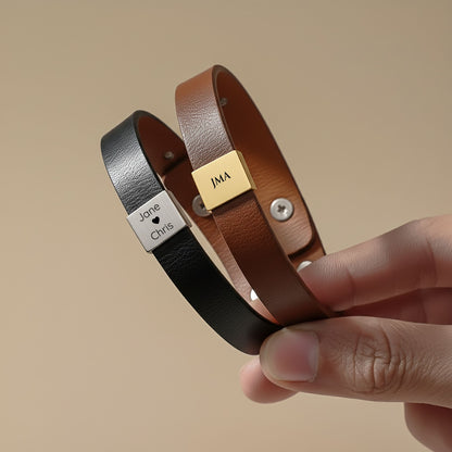 Custom Initials Leather Bracelet for Men, Personalized Gift