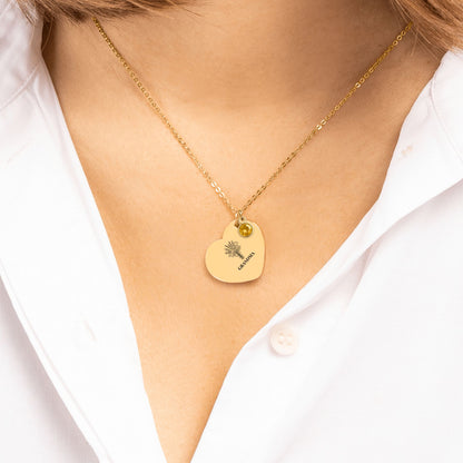 Grandma bouquet heart necklace worn at the neckline