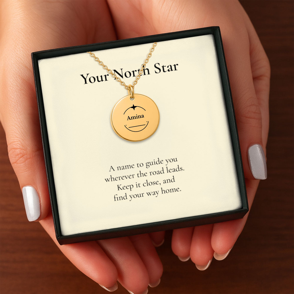 North Star Name Coin Necklace, Personalized Graduation Gift