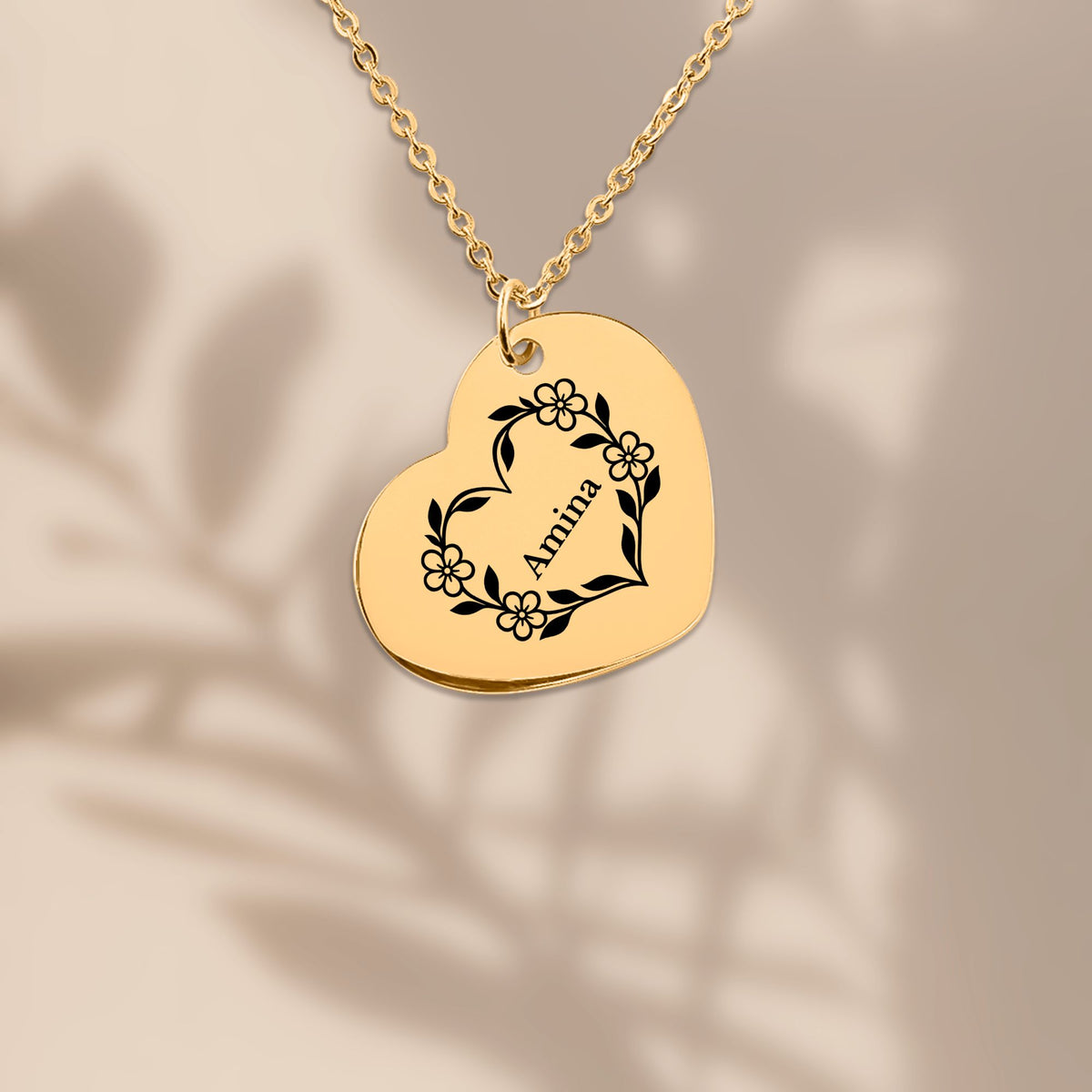 Botanical Heart Name Necklace, Personalized Gift for Her