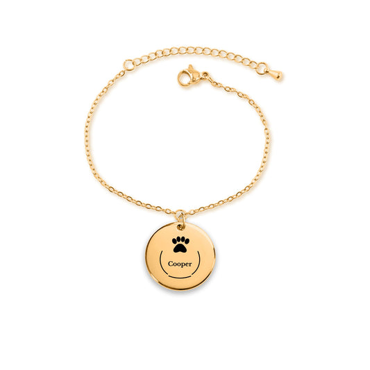 Pet Name Paw Print Coin Bracelet, Personalized Pet Lover Gift