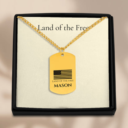 American Flag Name Dog Tag Necklace for Men, Personalized