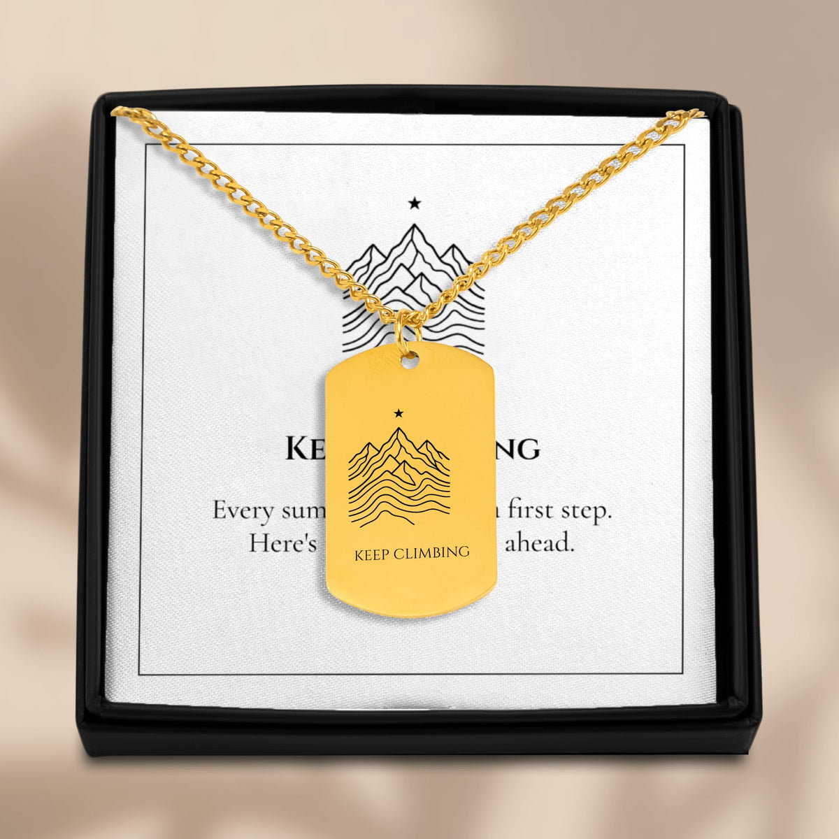 Mountain ridge Cuban chain necklace presented in a black gift box