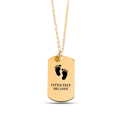 Baby footprints birthstone tag necklace, 18k gold plated
