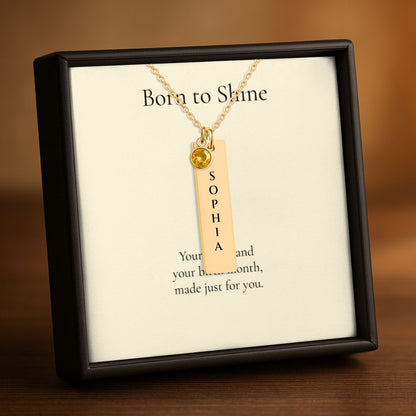 Vertical Name Bar Necklace with Birthstone, Personalized Gift