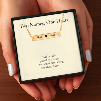 Two Names Heart Bar Necklace, Personalized Couples Gift