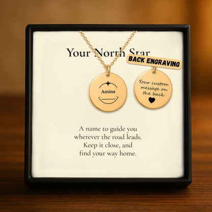 North Star Name Coin Necklace, Personalized Graduation Gift