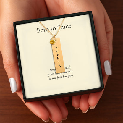 Vertical Name Bar Necklace with Birthstone, Personalized Gift