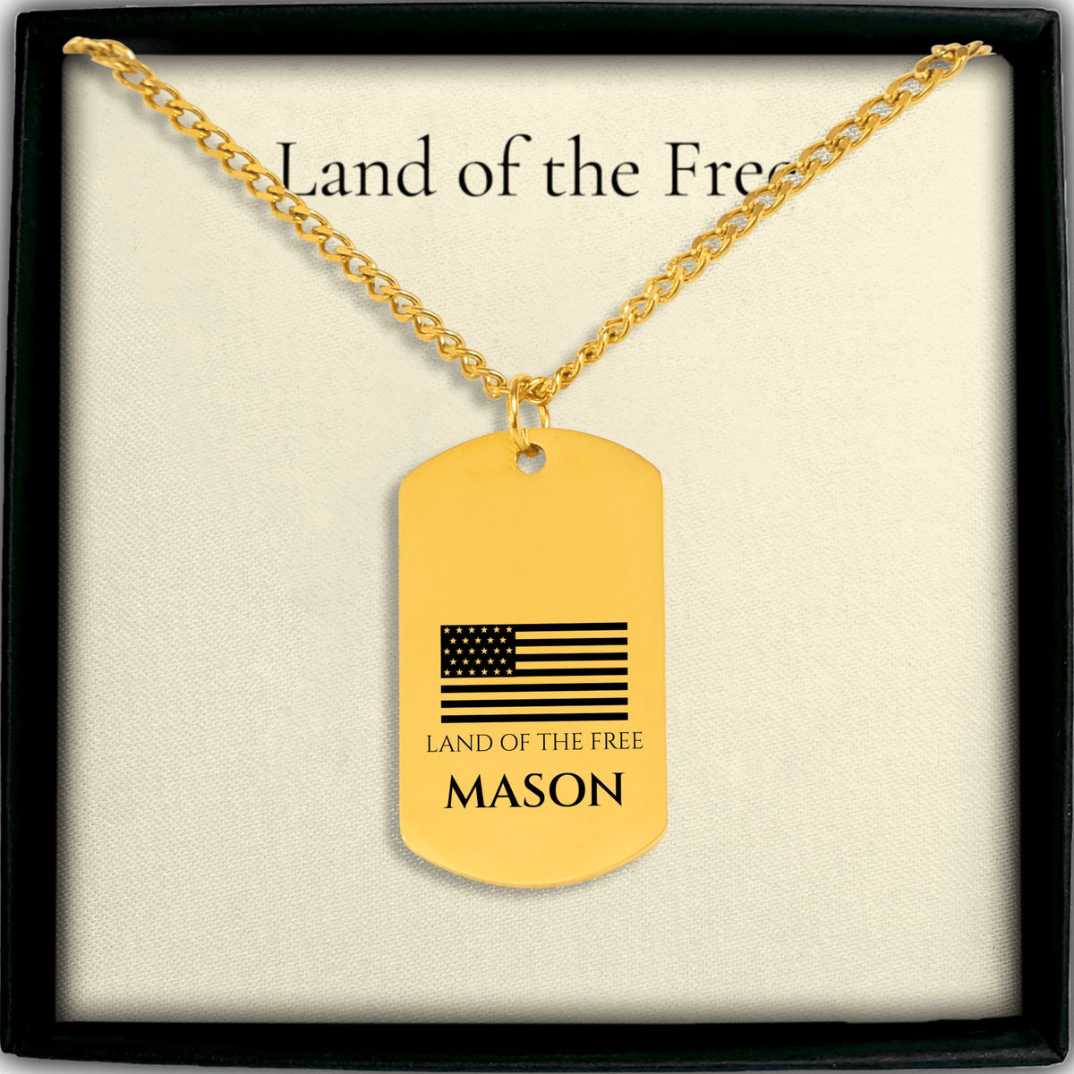 American Flag Name Dog Tag Necklace for Men, Personalized