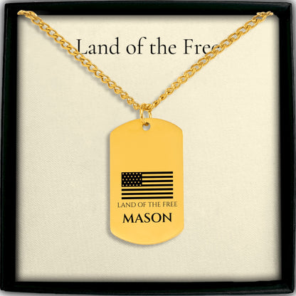 American Flag Name Dog Tag Necklace for Men, Personalized