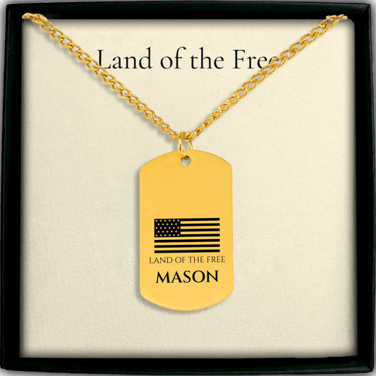 American Flag Name Dog Tag Necklace for Men, Personalized