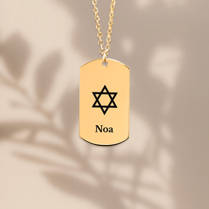 Star of David Name Tag Necklace, Personalized Jewish Gift