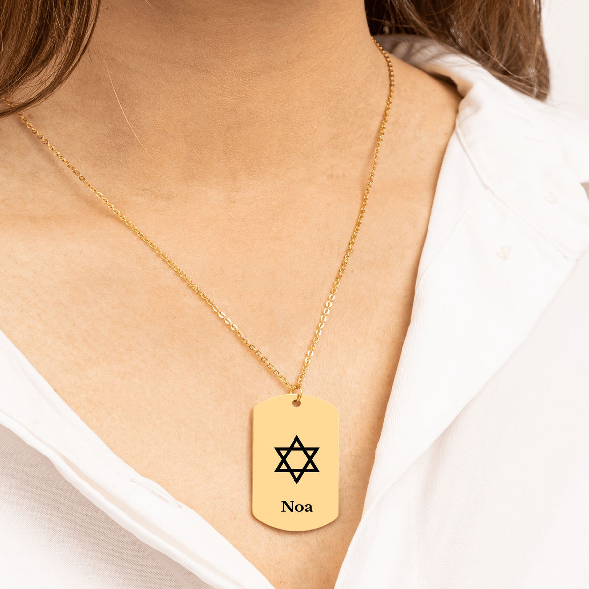 Star of David Name Tag Necklace, Personalized Jewish Gift