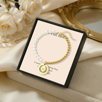 Botanical Wreath Name Pearl Bracelet, Personalized Gift for Mom