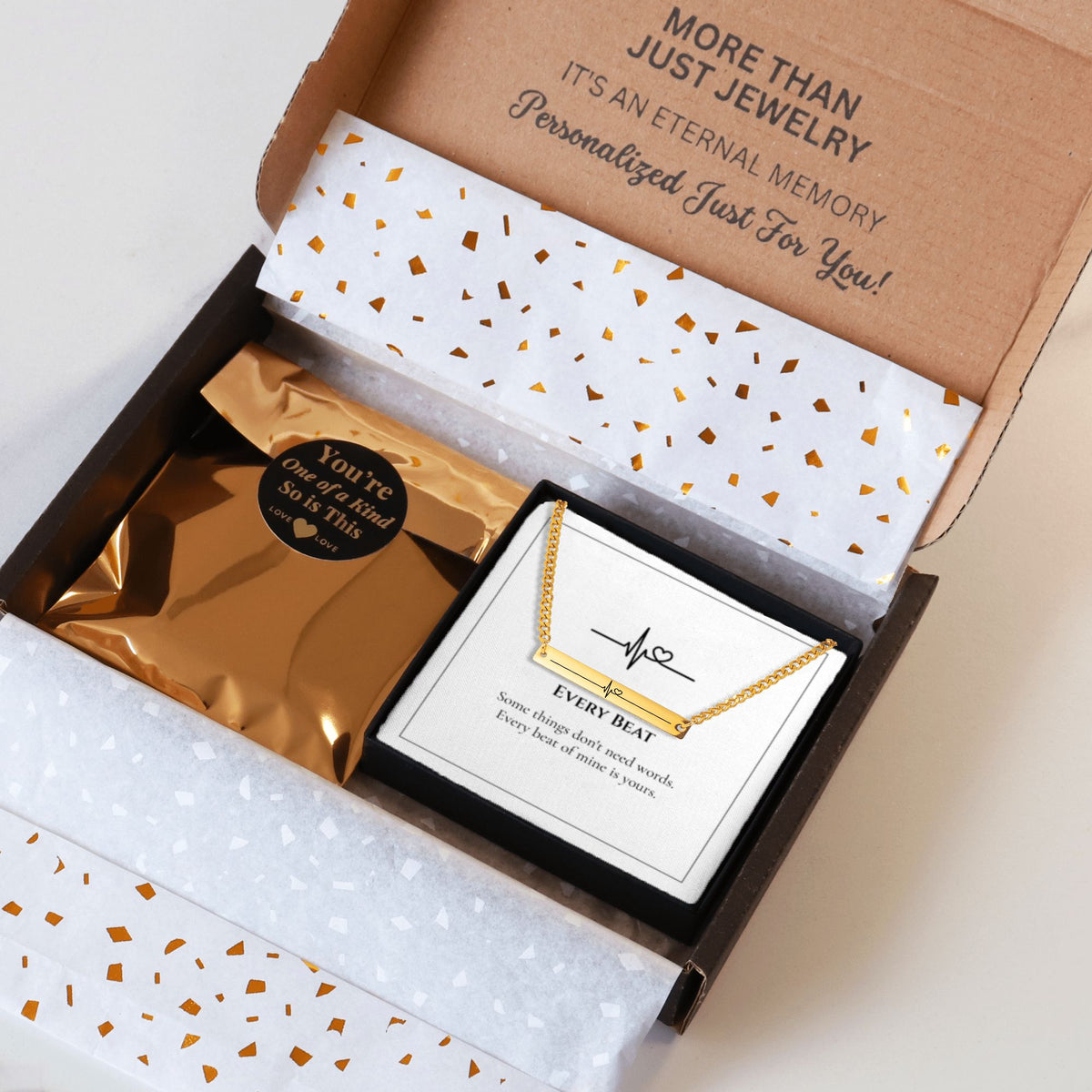 Heartbeat necklace gift set with box and message card
