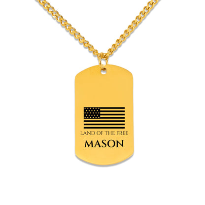 American Flag Name Dog Tag Necklace for Men, Personalized