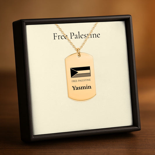 Free Palestine Flag Name Tag Necklace, Personalized