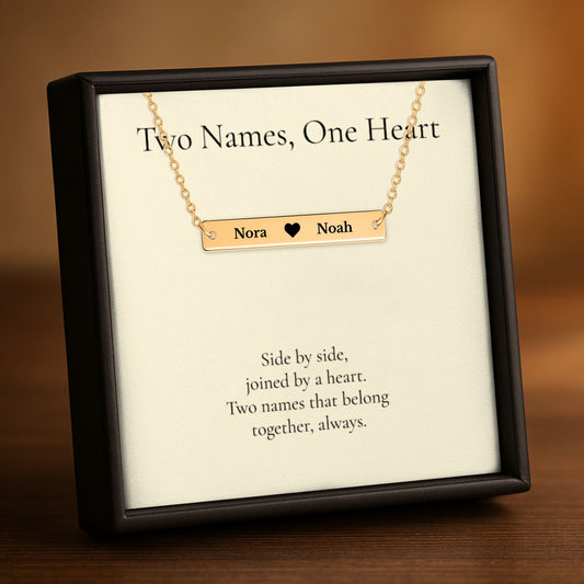 Two Names Heart Bar Necklace, Personalized Couples Gift