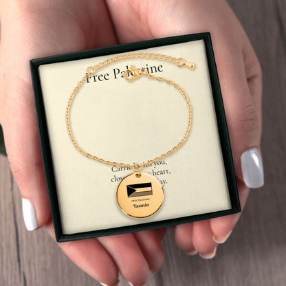 Free Palestine Flag Name Coin Bracelet, Personalized