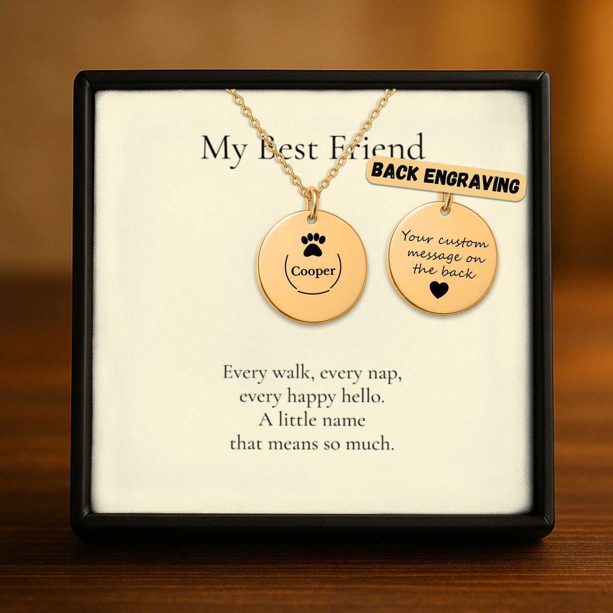Pet Name Paw Print Coin Necklace, Personalized Dog or Cat Gift
