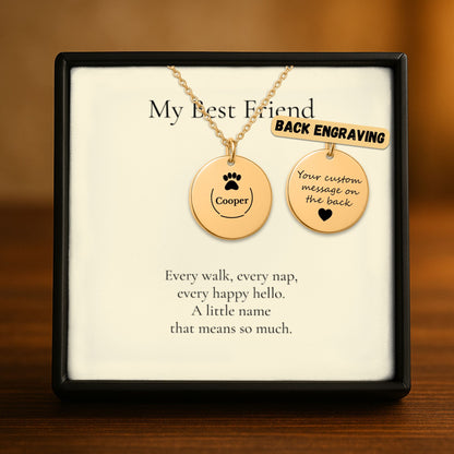 Pet Name Paw Print Coin Necklace, Personalized Dog or Cat Gift