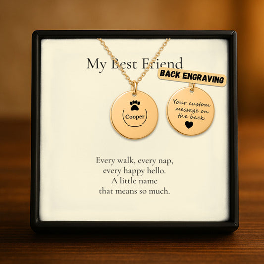 Pet Name Paw Print Coin Necklace, Personalized Dog or Cat Gift