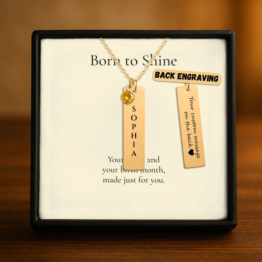 Vertical Name Bar Necklace with Birthstone, Personalized Gift