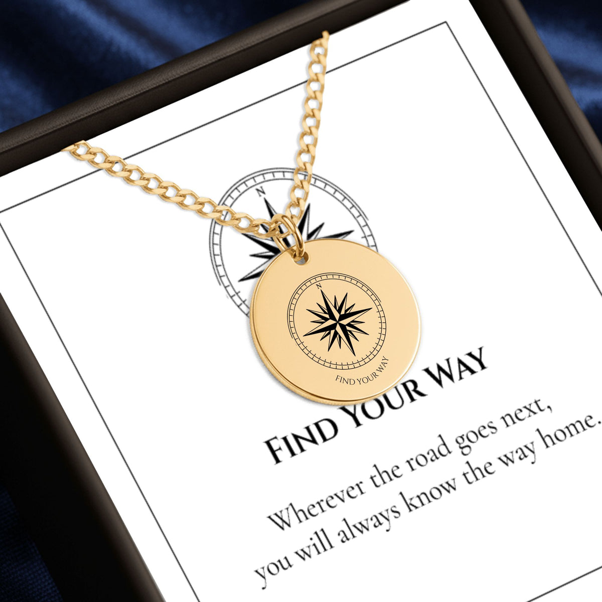 Compass coin necklace gift box, 18k gold plated