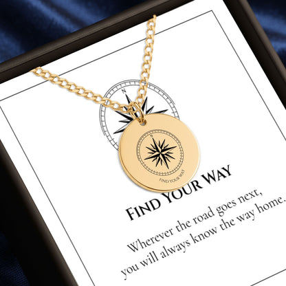 Compass coin necklace gift box, 18k gold plated