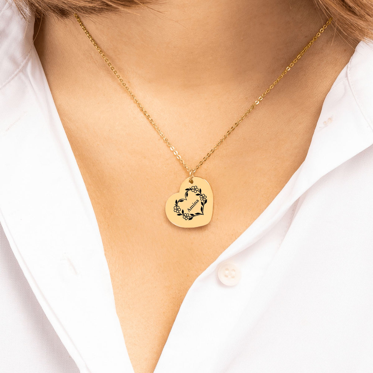 Botanical Heart Name Necklace, Personalized Gift for Her