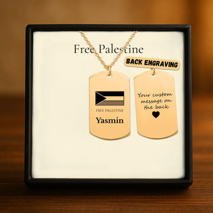 Free Palestine Flag Name Tag Necklace, Personalized