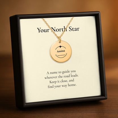 North Star Name Coin Necklace, Personalized Graduation Gift