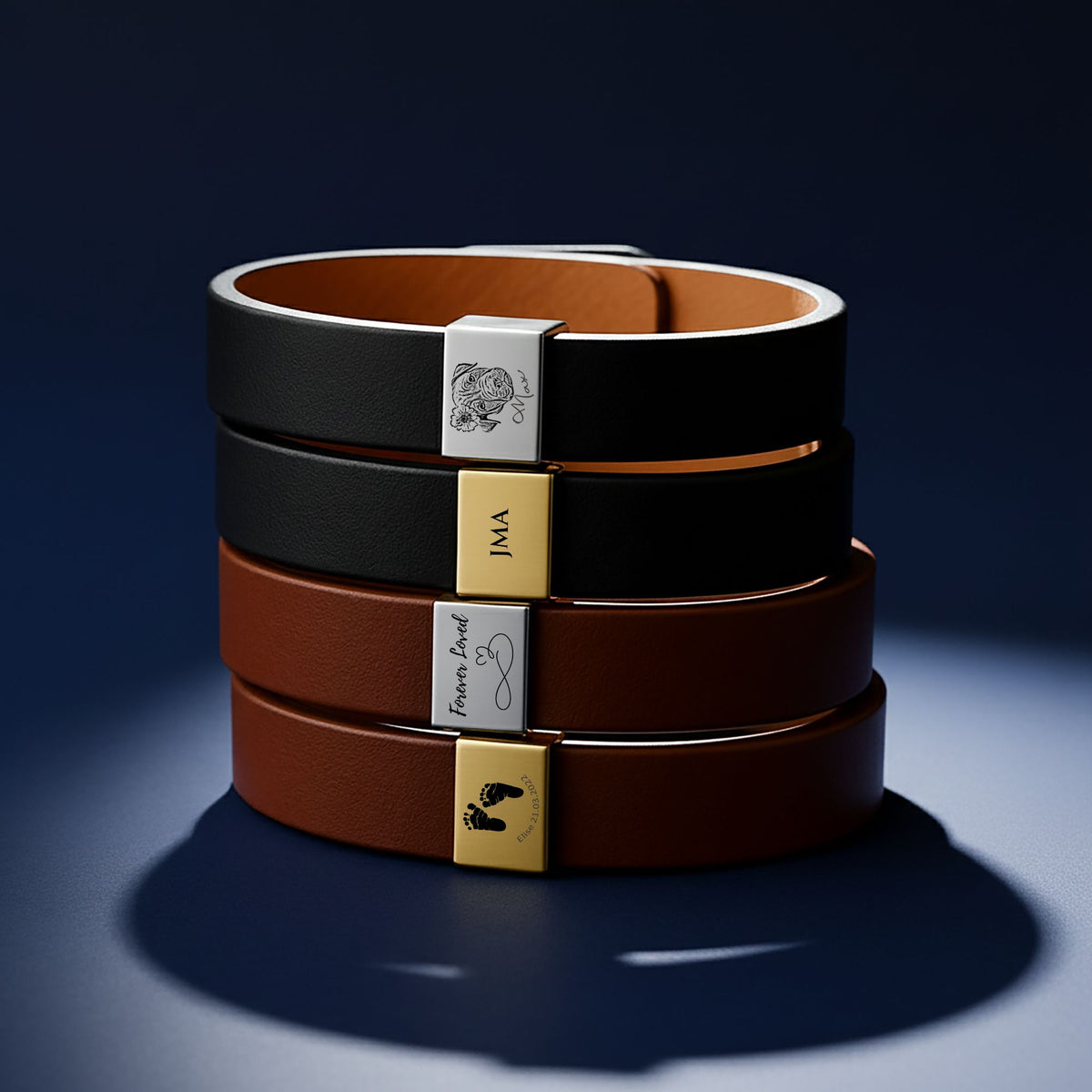 Custom Initials Leather Bracelet for Men, Personalized Gift